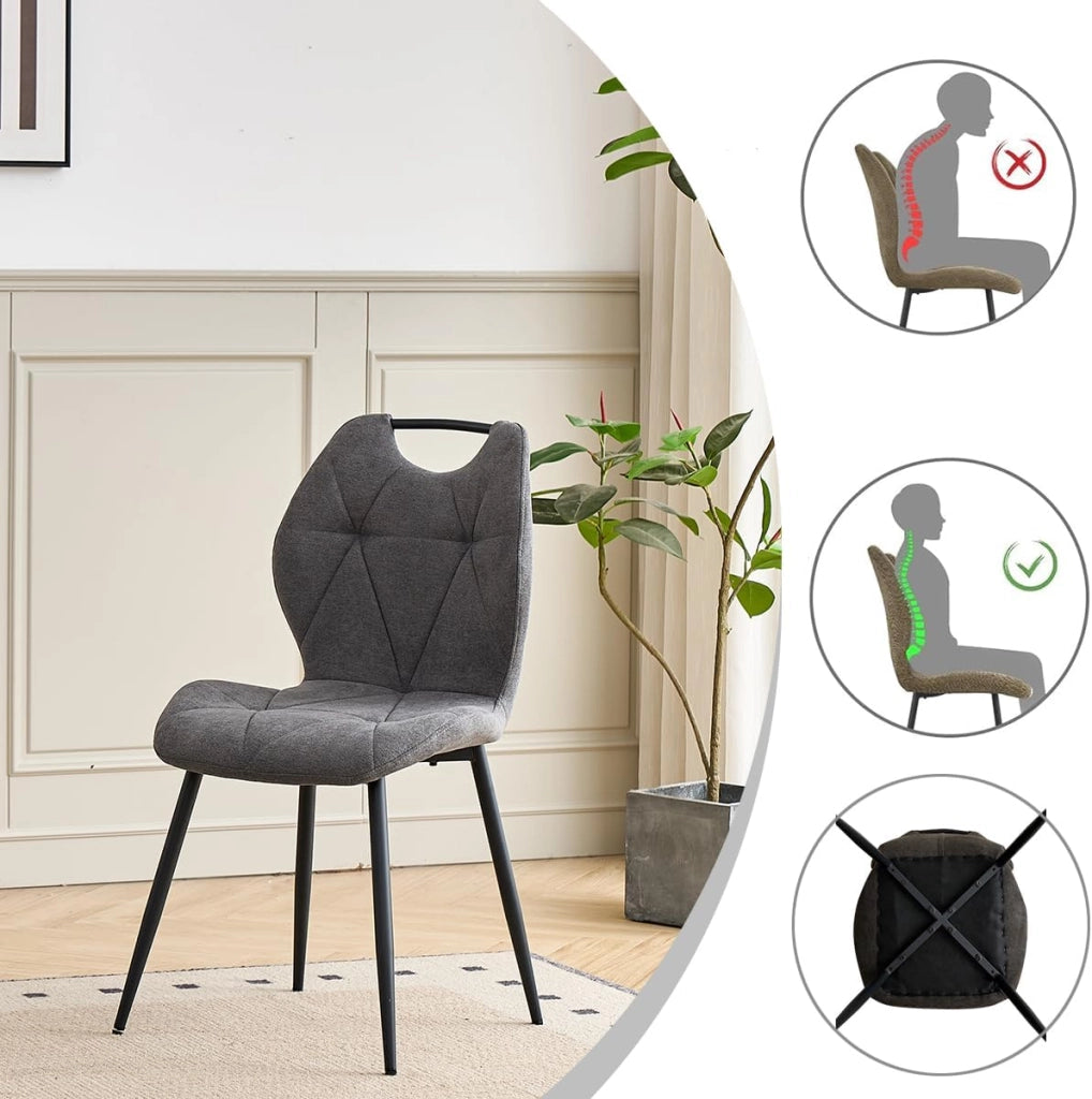 GrandCA HOME Set Tavolo da Pranzo e Sedie Tavolo da Pranzo Rotondo da 115 cm e 4 Sedie Moderne in Lino Per Sala da Pranzo, Cucina, Soggiorno（Grigio Chiaro + Cenere）