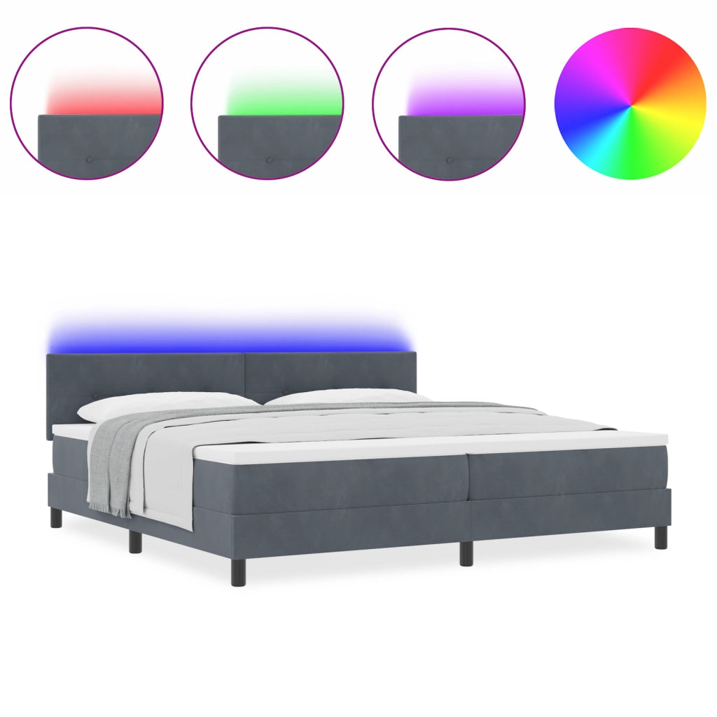 Letto Box Spring con Materasso e LED Grigio Scuro 200x200 cm Velluto