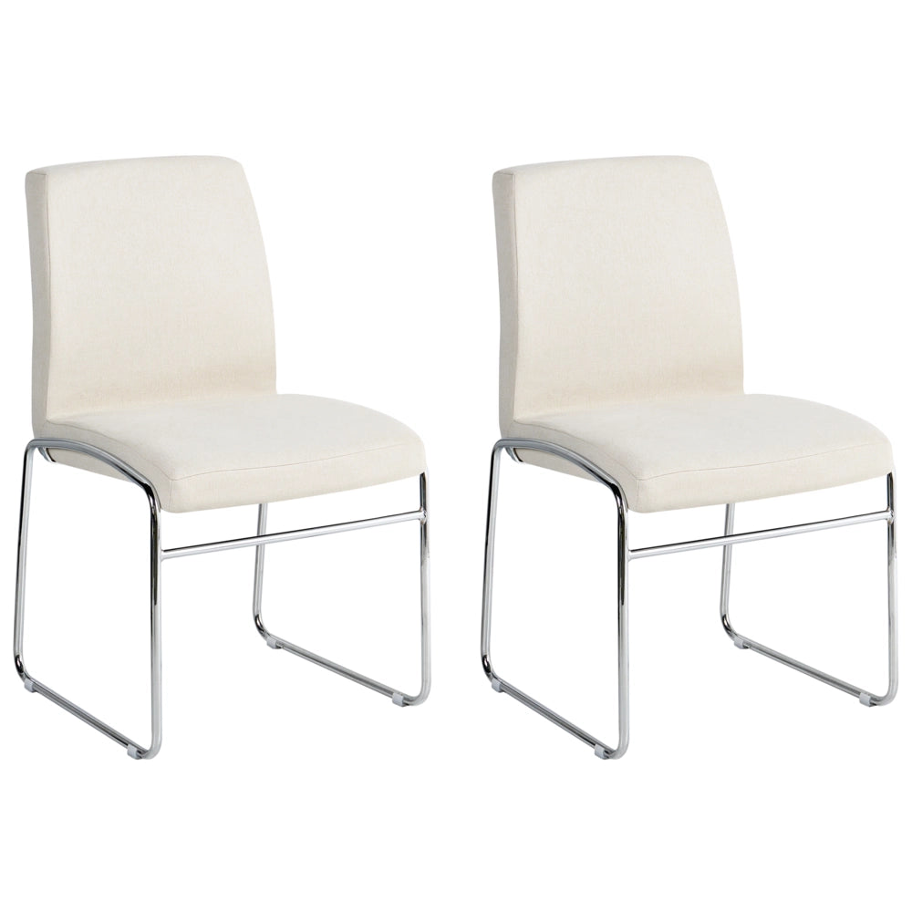 Set di 2 sedie da pranzo imbottite con braccioli, rivestimento beige chiaro, base in metallo design moderno