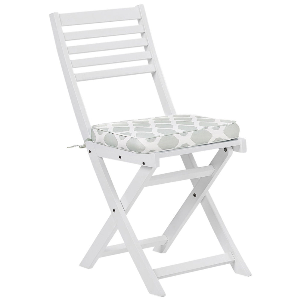 Set da bistrot 3 pezzi in legno massello di acacia bianco cuscini verde menta pieghevole a doghe design scandinavo moderno