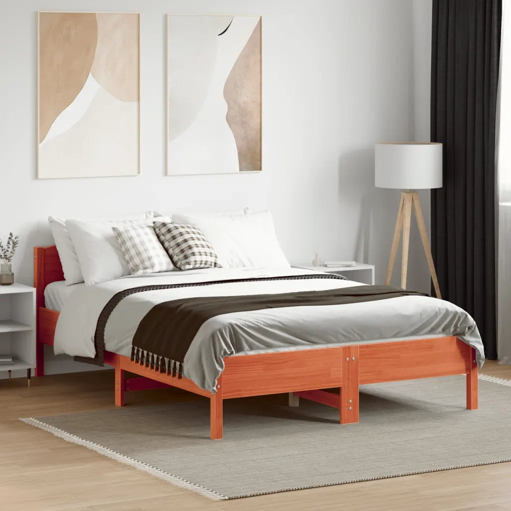 Letto senza Materasso Marrone Cera 135x190 cm in Legno di Pino 842609
