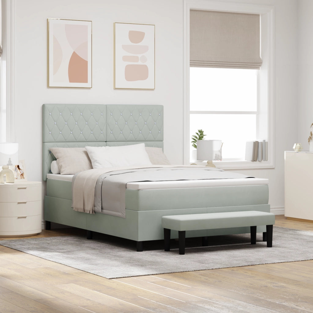 Letto con Box Spring e Materasso Grigio Chiaro 140x190 cm Velluto