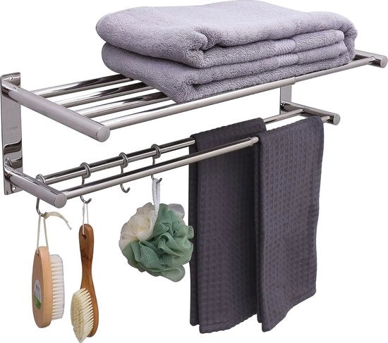 Houder per asciugamani retrattile per bagno e cucina - Acciaio inossidabile, 43-78 cm, Grilletta mobile, Supporto da parete, Nessun foro da praticare