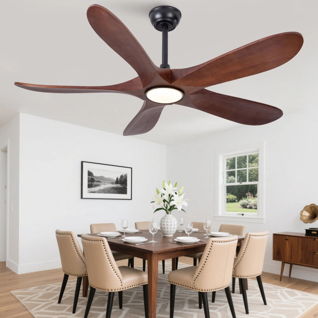 Ventilatore da soffitto 52 pollici con illuminazione e telecomando, 5 pale legno massello, 3CCT dimmerabile, 6 velocit¨¤ silenzioso, per ospiti