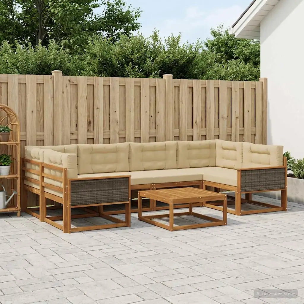 Set di divani da esterno con cuscino 7 pcs Naturale e Beige 3382381