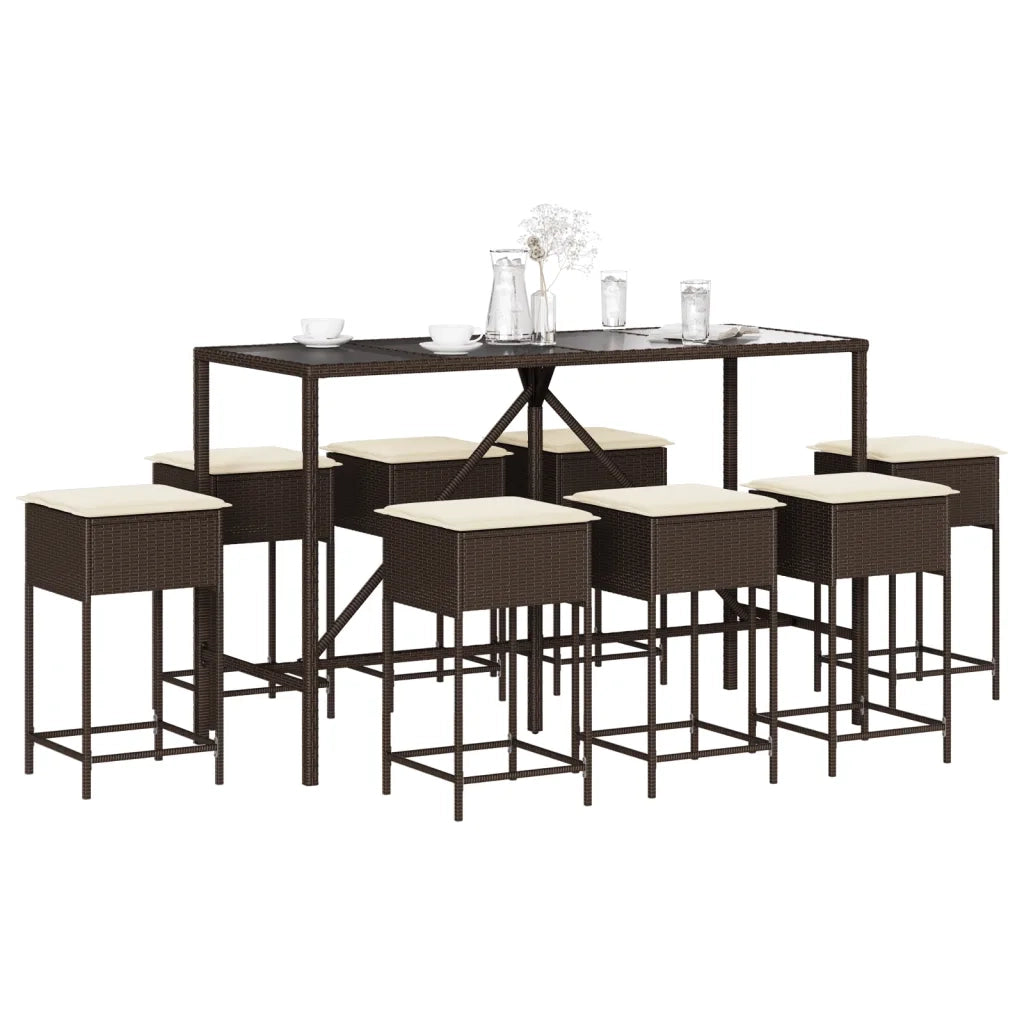 vidaXL Set Bar da Giardino 9 pz con Cuscini in Polyrattan Marrone