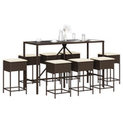 vidaXL Set Bar da Giardino 9 pz con Cuscini in Polyrattan Marrone