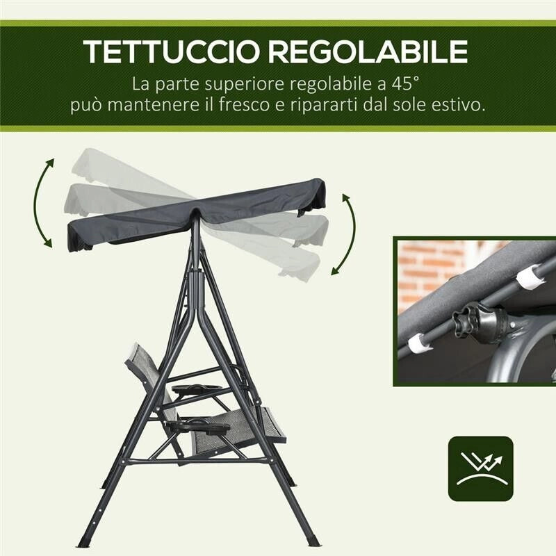 DONDOLO DA GIARDINO 3 POSTI IN RATTANCON TETTUCCIO 204X112X150 CM GRIGIO