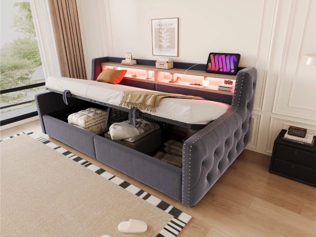 Letto divano con vano contenitore idraulico velluto 90x200 cm