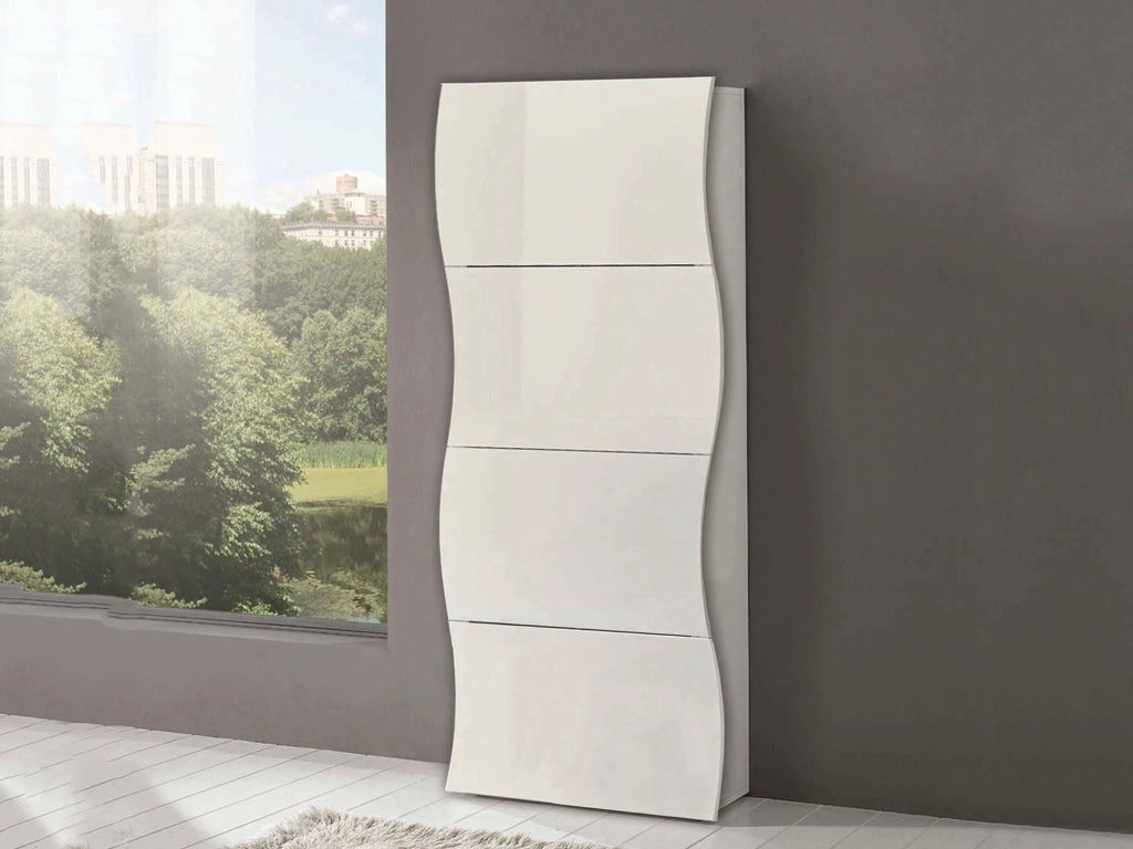 Scarpiera Adaz, Made in Italy, Mobile Portascarpe da ingresso, a 4 ante a ribalta, cm 71x27h162, Bianco lucido