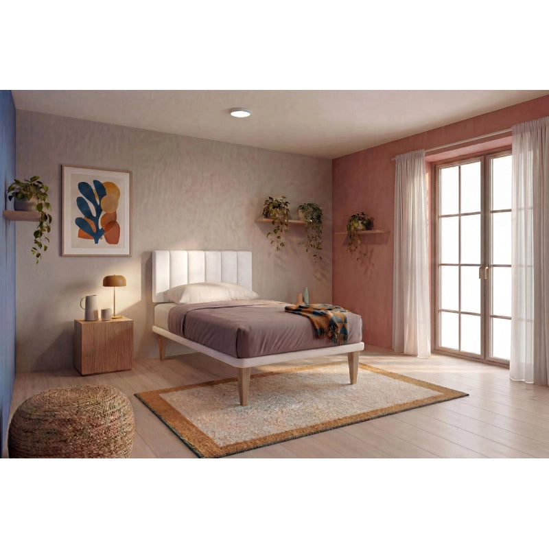 Letto imbottito Singolo 80x190 cm Vertical - Bianco,Similpelle,Con rete