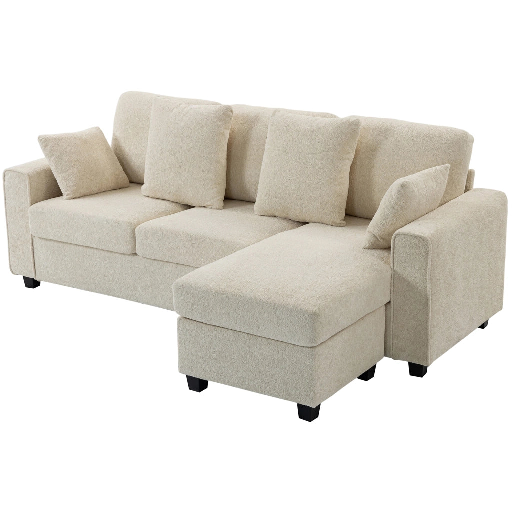Divano angolare con chaise longue reversibile, imbottito, 3 posti, tessuto velluto, beige ¨C zephmum ¨C 90x