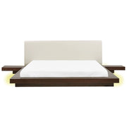 Letto LED in stile giapponese in frassino scuro 180 x 200 cm testata in legno impiallacciato MDF testata in ecopelle camera da letto a basso profilo