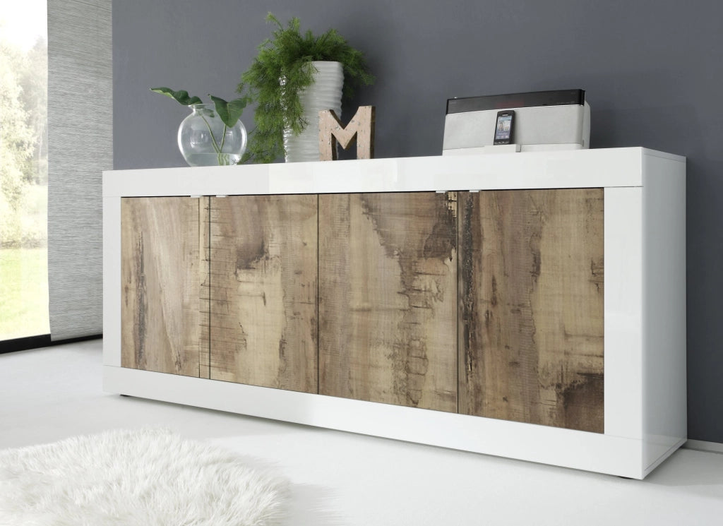 Madia Poli, Credenza 2 Ripiani, 207x43x86h cm Bianco Lucido