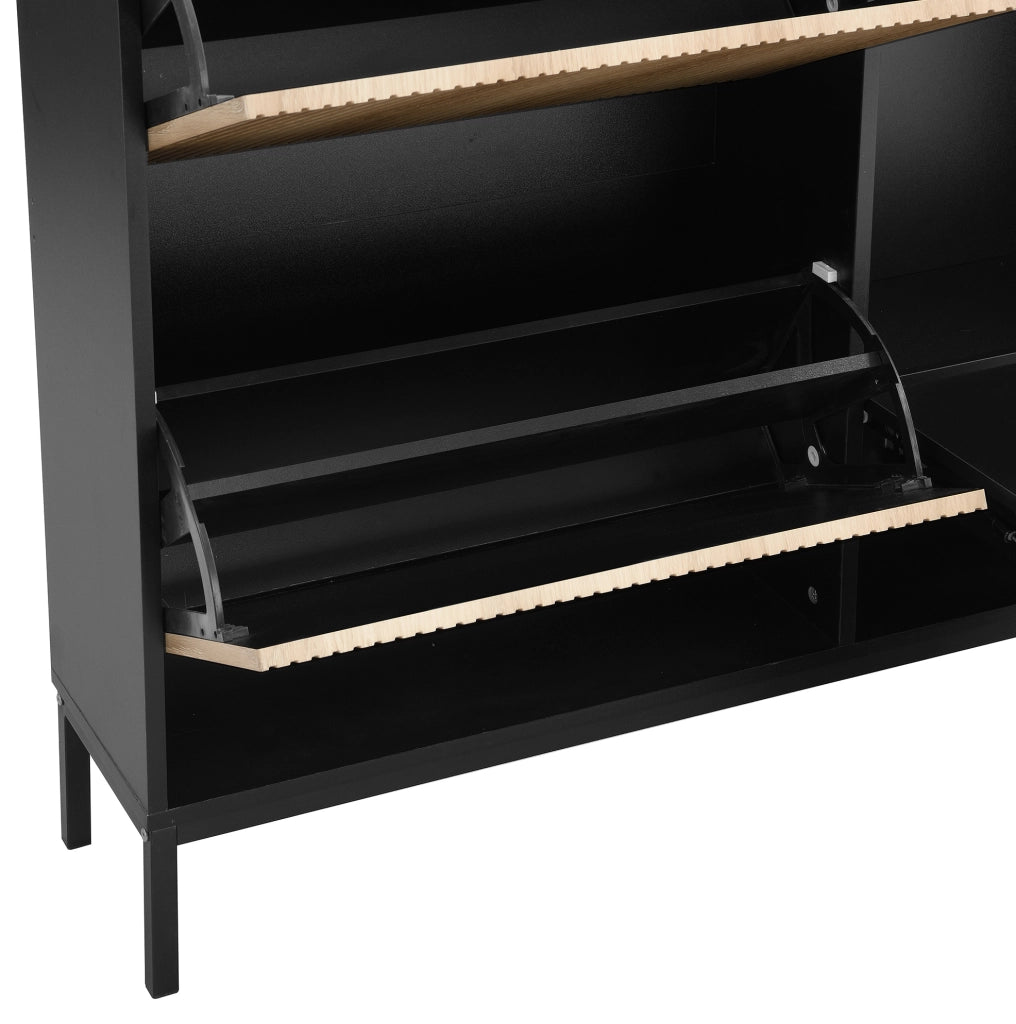 Mobile portascarpe con panca estraibile 100x100x25 cm in MDF nero e naturale