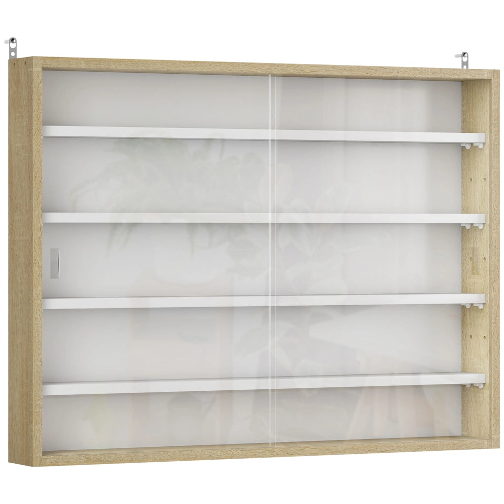 Bacheca Vetrina a Muro con 4 Ripiani Regolabili 80x9.5x60cm Bianco e Legno