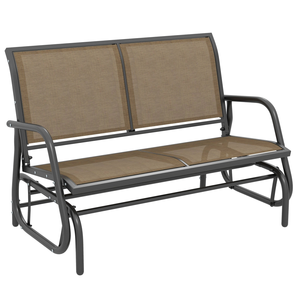 Panchina a Dondolo 2 Posti da Giardino in Metallo e Tessuto a Rete, 120x70x85 cm, Marrone Chiaro