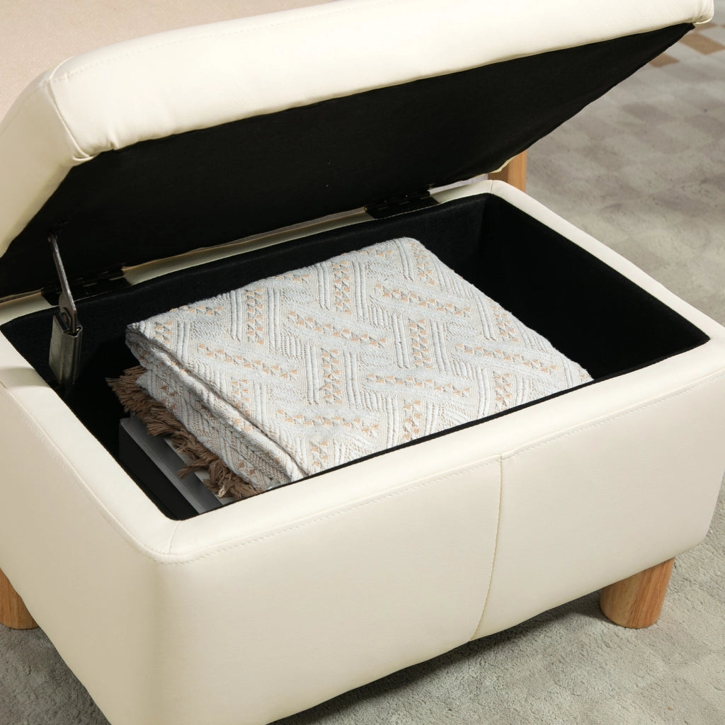 Panca contenitore imbottita ¨C Xylo ¨C PU crema con gambe in legno 60x38x40 cm