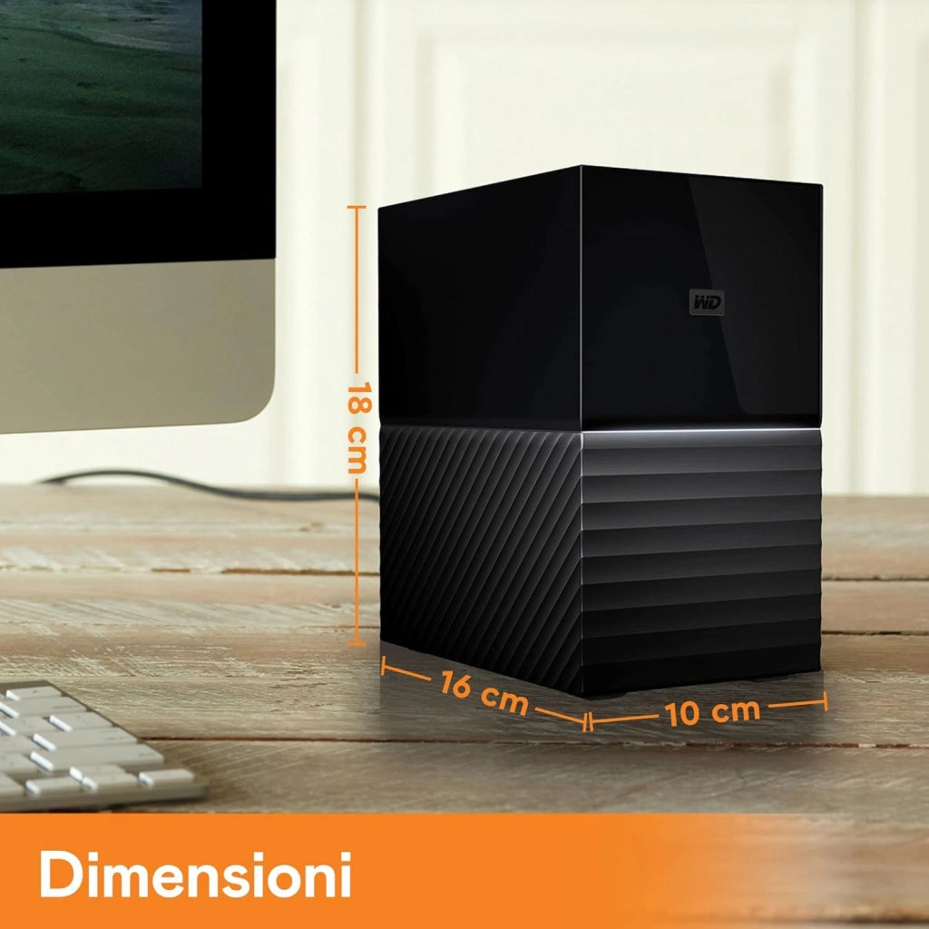 28TB My Book Duo Hard Disk Esterno per Desktop RAID, USB-C/USB 3.2 Gen 1, Protezion con password, Software per la gestion e il backup, RAID 0/1, JBOD, Formatto per Windows and MacOS, Nero