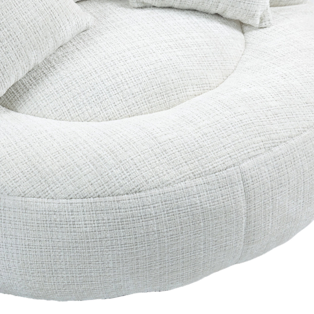 Poltrona Pouf Relax Oversize con Schienale Alto e Braccioli Confortevoli; Seduta Ampia in Ciniglia Beige