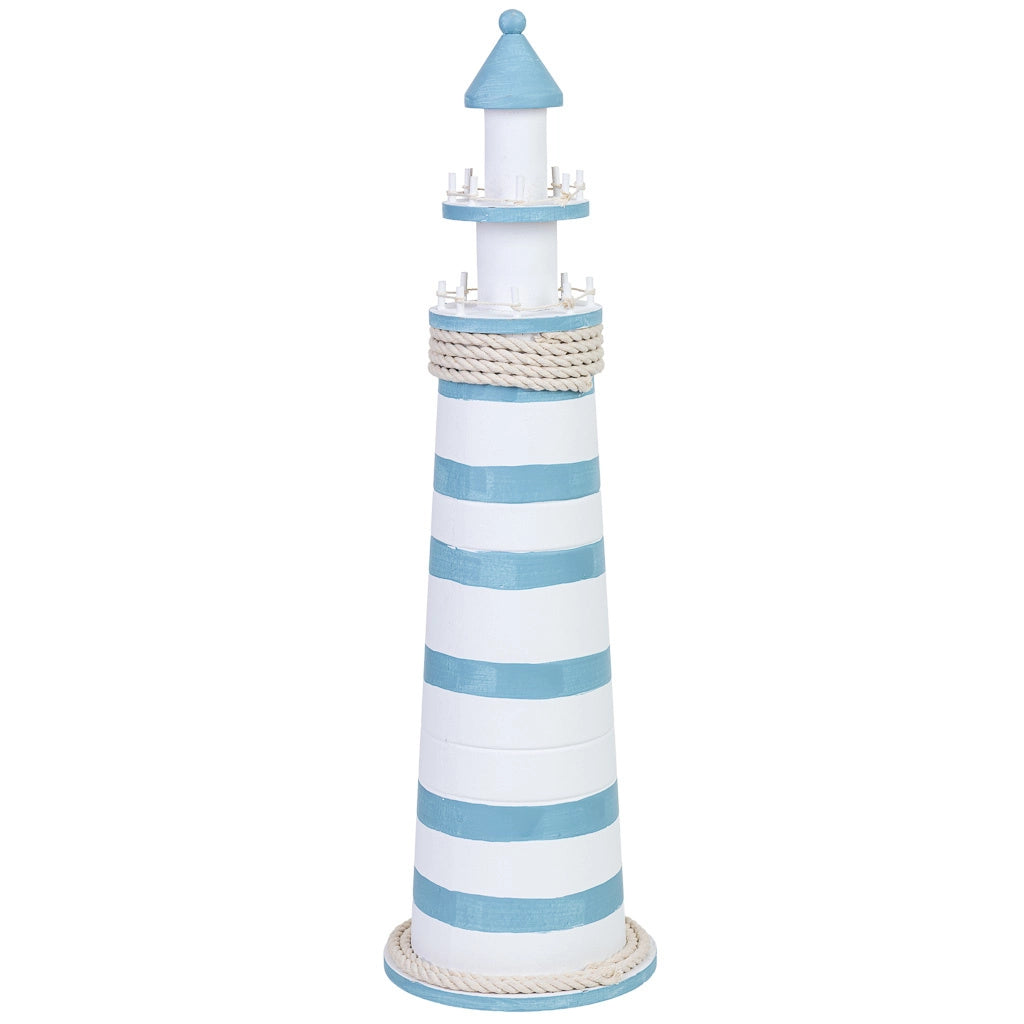 Statuina decorativa a forma di faro in legno, blu, 16x16x53h cm