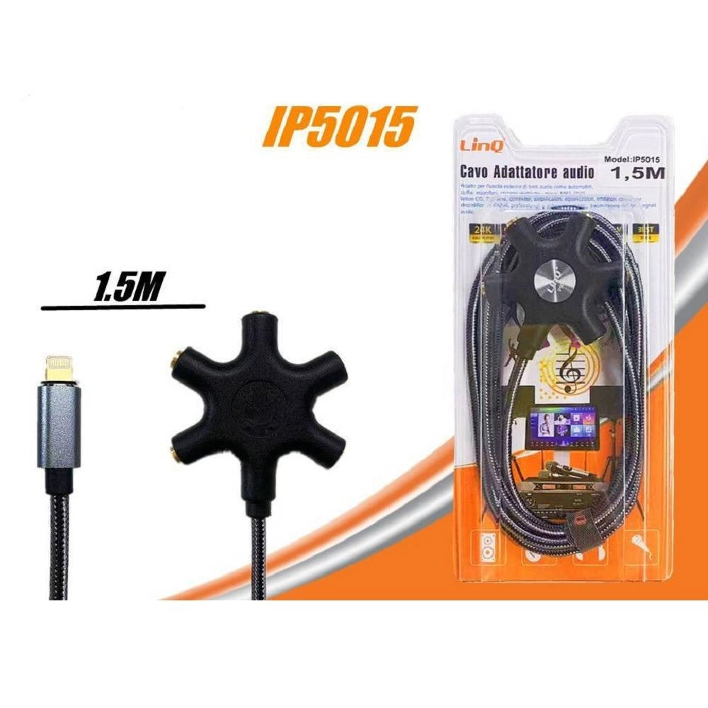 Trade Shop - Cavo Audio Da Lightning A 5x Jack Femmina Adattatore 5 In 1 Da 1,5 Metri Ip5015 -