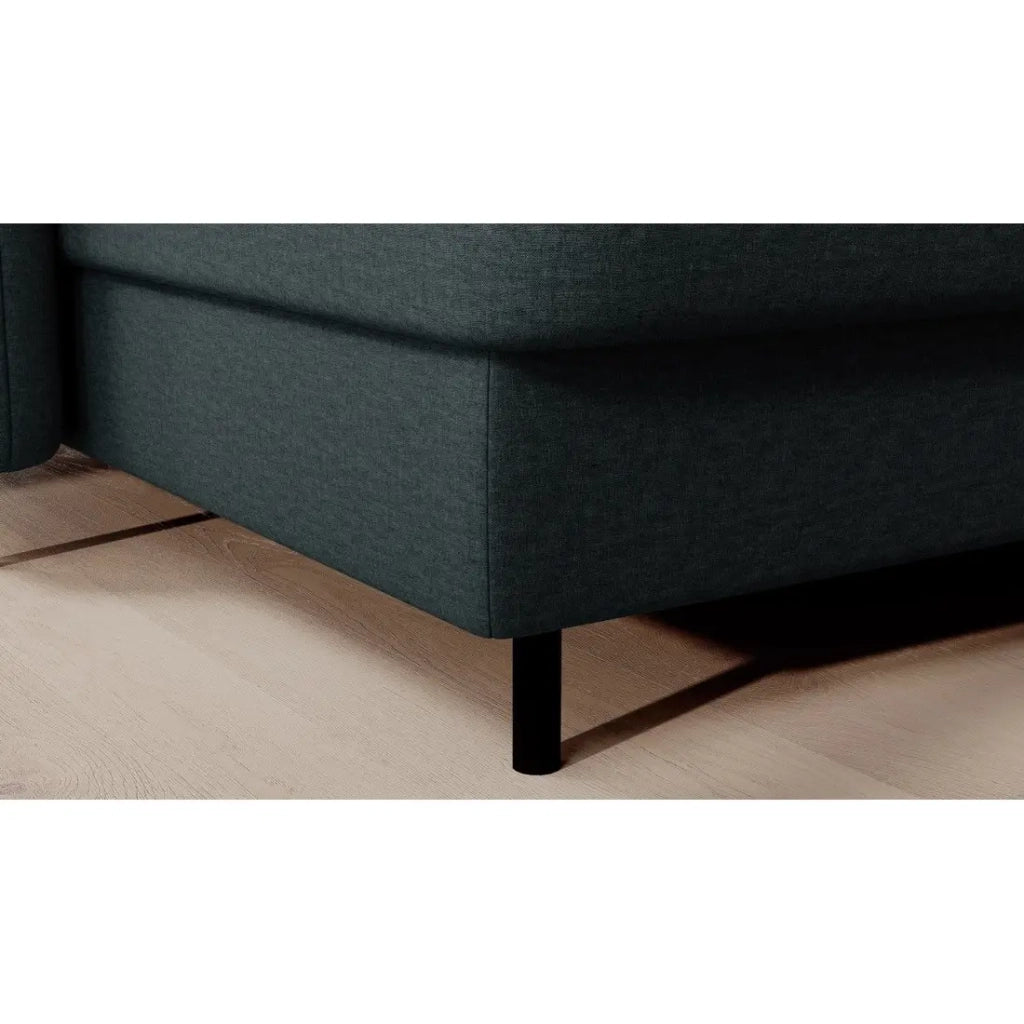Divano angolare convertibile BERTHO 306 cm verde scuro – Angolo sinistro con contenitore