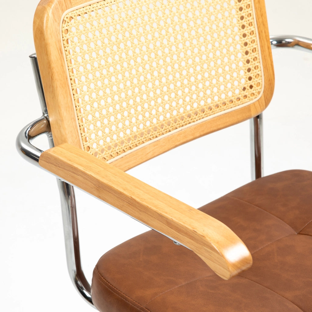 Sedia da Ufficio con Altezza Regolabile e Schienale in Rattan Sintetico ¨C zephmum ¨C Marrone 60x55,5x82-90 cm
