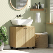 Mobile Mobile lavabo da bagno con ripiani regolabili, base in legno con ruote e chiusura soft-close