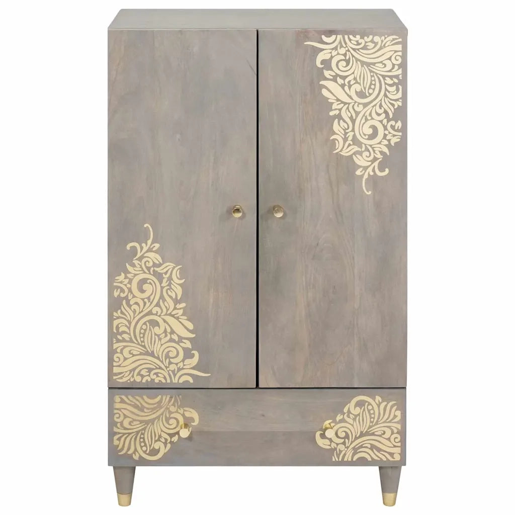 Credenza | Madia | Buffet da pranzo | Armadio da pranzo Grigio e Oro 60 x 33 x 100 cm Legno di mango massello