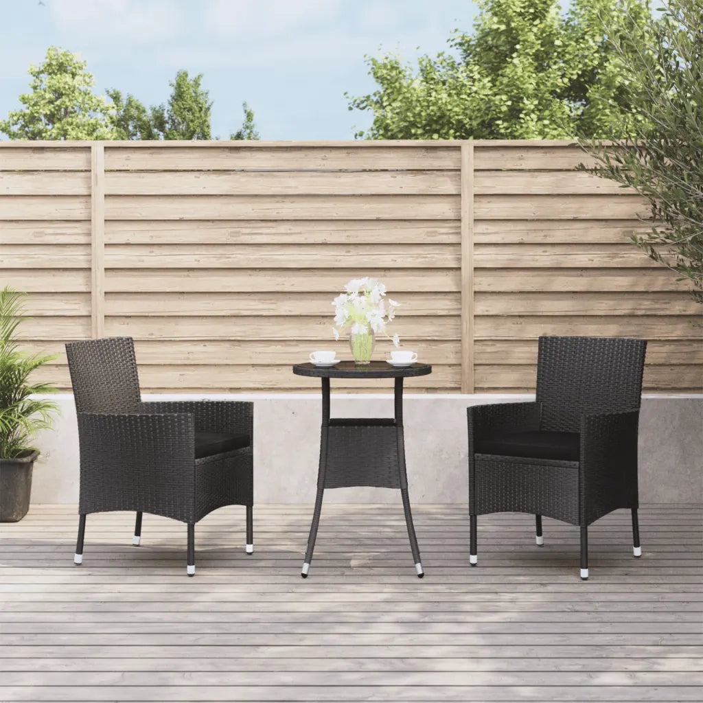 Set Bistr¨° da Giardino 3 pz | Set Salotto da Giardino con Cuscini in Polyrattan Nero
