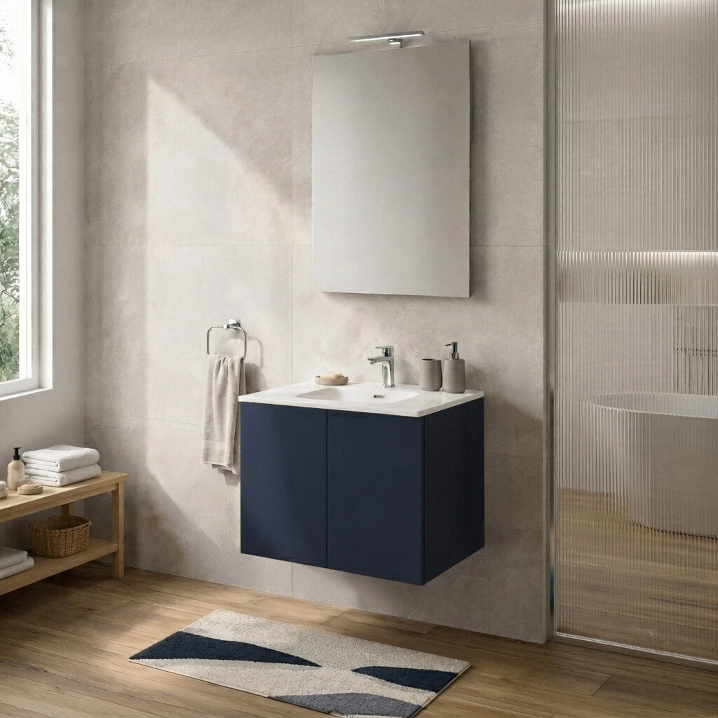 Mobile bagno sospeso 60 cm blu due ante e lavabo Tierra
