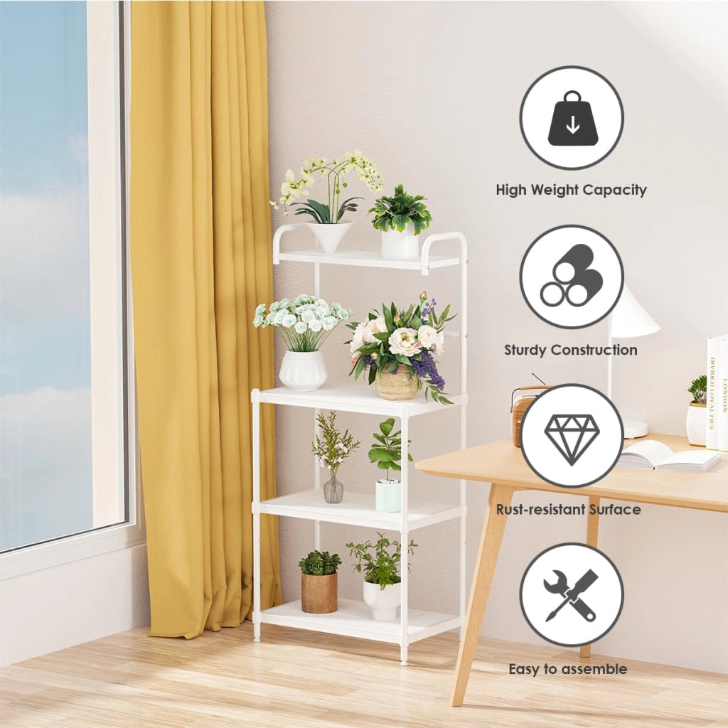 Mensola da Cucina a 4 Livelli in Metallo, con 4 Piedini Antiscivolo, 60 x 34,5 x 136 cm, Supporto per Forno a Microonde, Scaffale Multifunzionale per Cucina e Sala da Pranzo (Bianco)