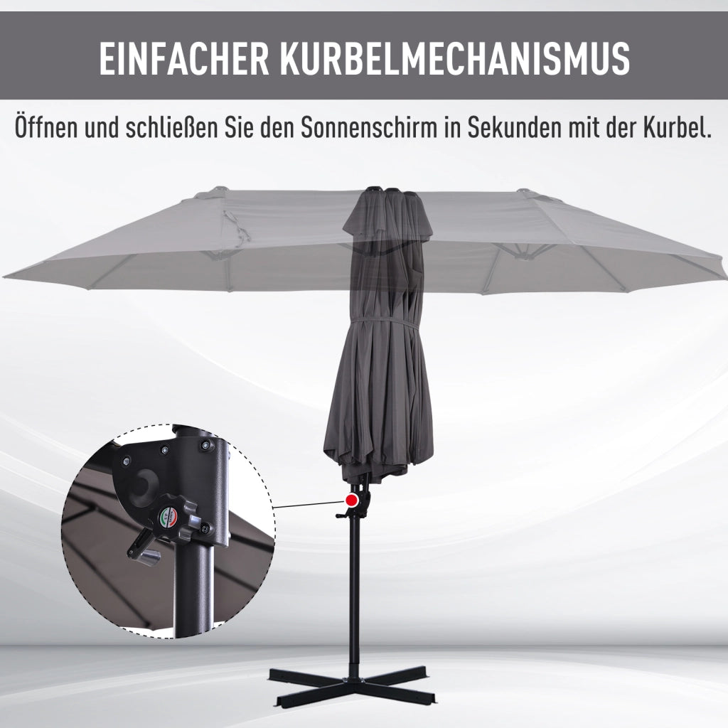 Ombrellone XXL con base a croce e manovella ¨C zephmum ¨C Grigio 270x445x260 cm