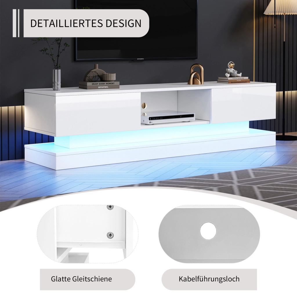 Mobile TV LED con 2 cassetti e 60 pollici per soggiorno bianco lucido