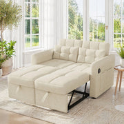 Divano letto 3 in 1 a 2 posti con schienale regolabile, USB, tasche laterali e 2 cuscini, beige