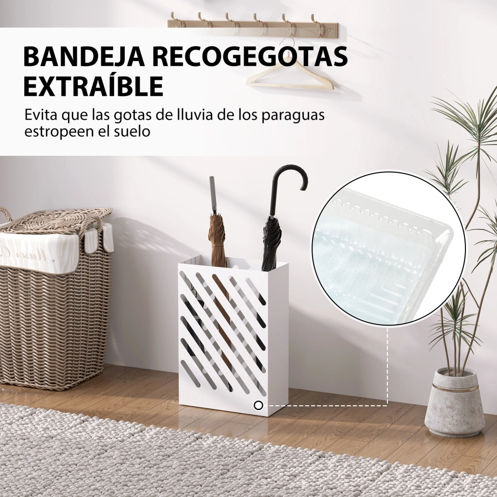 Portaombrelli in Acciaio Galvanizzato ¨C Xylo ¨C Bianco con Ganci e Vaschetta 28x14x41 cm