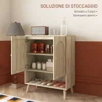 Mobile Multiuso in Stile Boho con Ante in Rattan e Ripiano Aperto, 80x38x100cm, Rovere