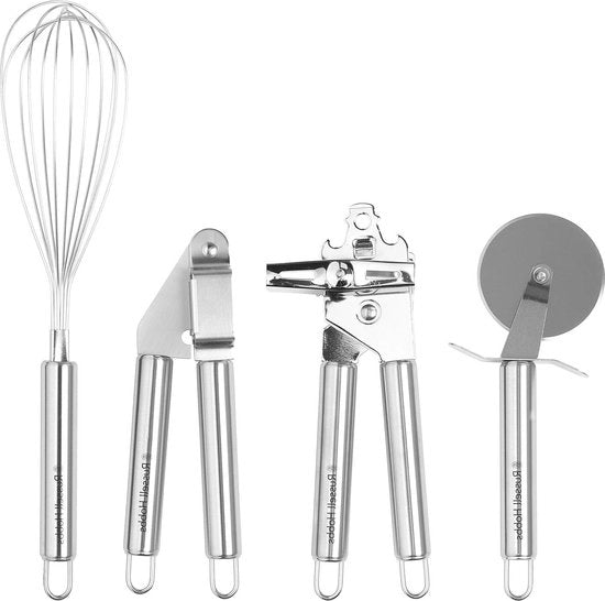 Set di 4 Utensili da Cucina - Include Rullo per Pizza, Whisk, Apri Lattine e Tritacarote - Acciaio Inossidabile facile da Pulire - Pressa RH00124EU in Acciaio Inossidabile