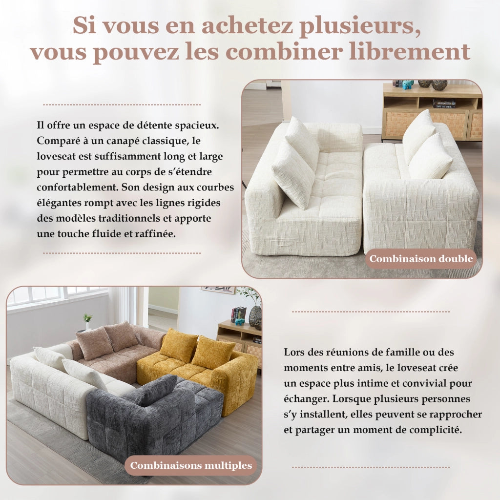 Divano Dritto 2 Posti con Chaise Longue; senza Montaggio; con Cuscino e Tasche Laterali; Comfort Nuvola in Ciniglia Beige