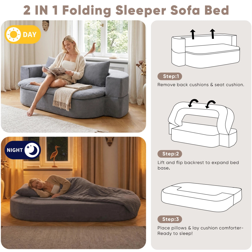 Divano letto pieghevole in flanella con schiuma ad alta densità e coperta grigio chiaro 131 × 32 × 32 cm