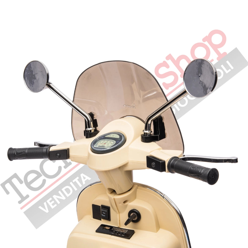 Moto Scooter Elettrico per Bambini Piaggio VESPA PX150 FULL con Parabrezza e Bauletto 12V-Avorio
