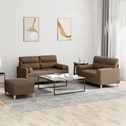 Set di Divani 3 pz con Cuscini Marrone in Tessuto