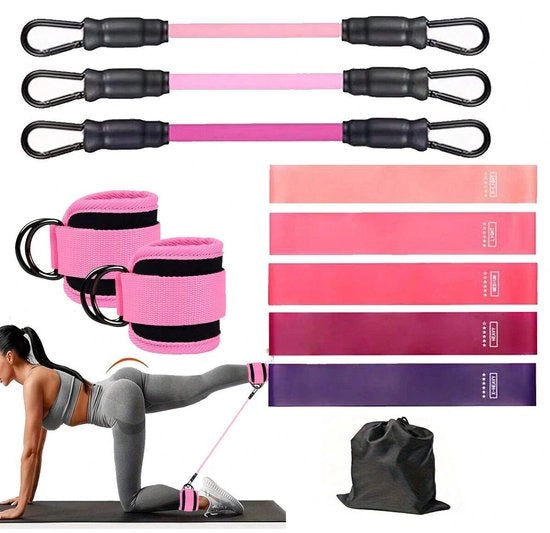 Set di cinghie per resistenza con guanti, attrezzatura fitness per casa, apparecchio di sollevamento per glutei per donne, set di cinghie per resistenza per esercizi con pesi per gambe