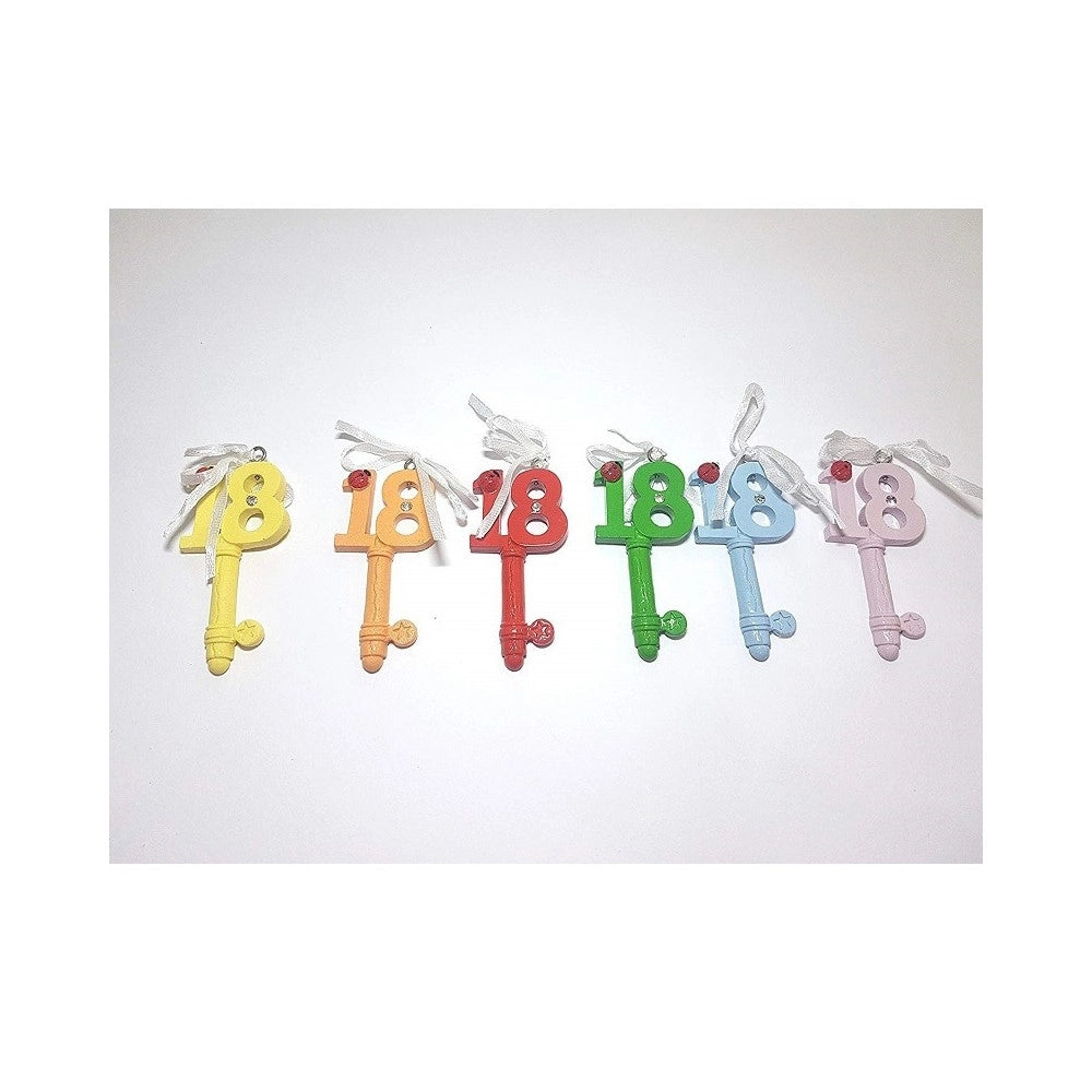 Trade Shop - 12 Bomboniere Numero Chiave 18 Anni Colorate Brillantino Coccinella 6,5cm -