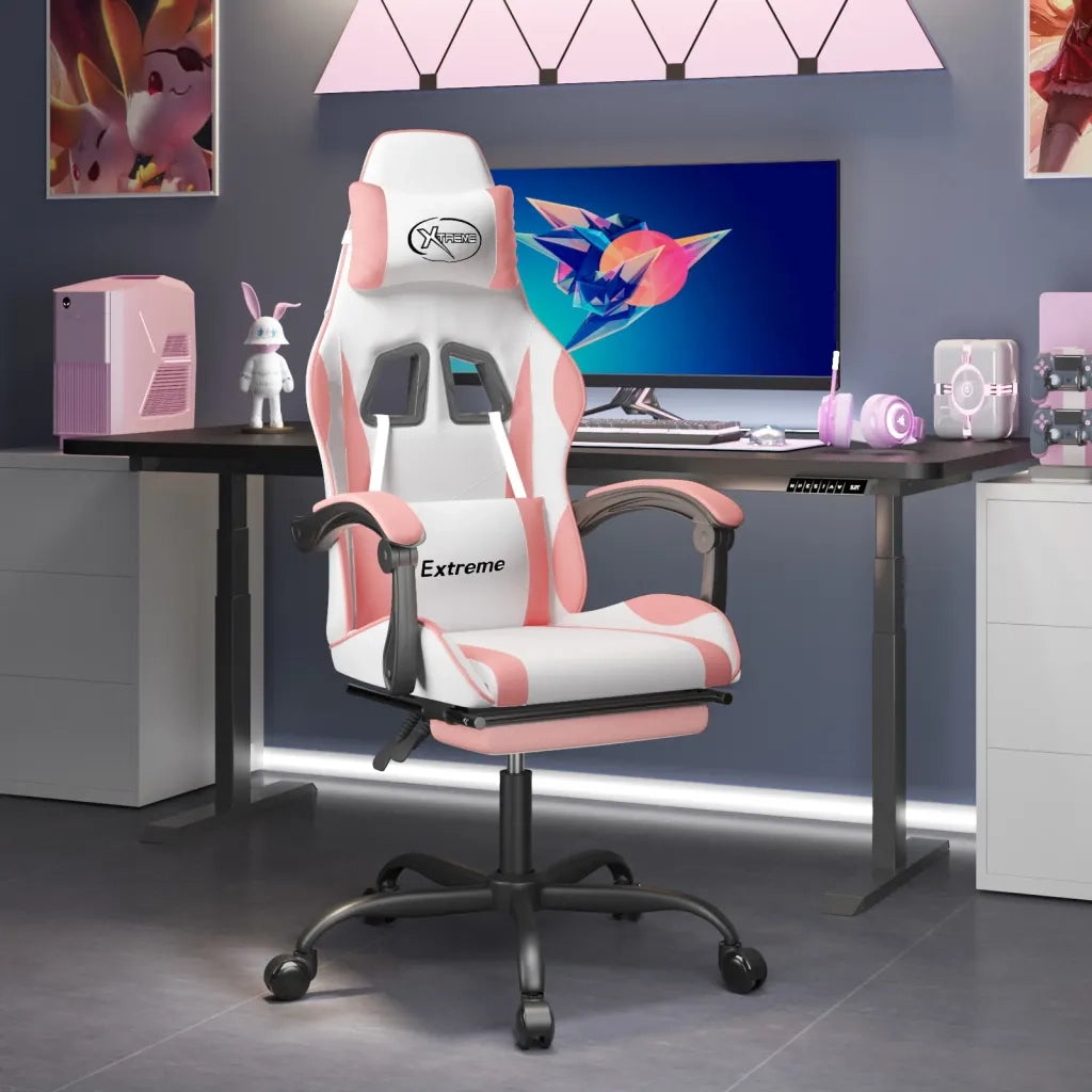 vidaXL Sedia da Gaming con Poggiapiedi Bianco e Rosa in Similpelle