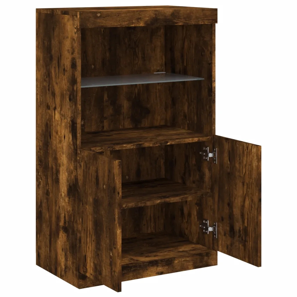 Credenza con Luci LED-Buffet-Armadio da cucina Rovere Fumo 60,5x37x100 cm 763796