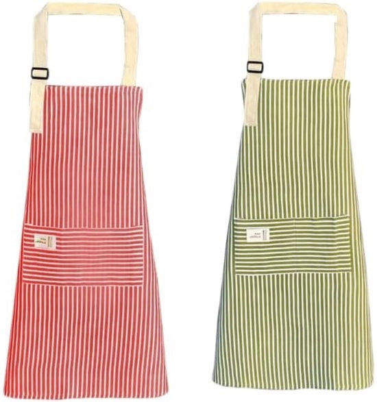 Gonna impermeabile con 2 tasche - Cintura regolabile per cucina - Verde e Rosa