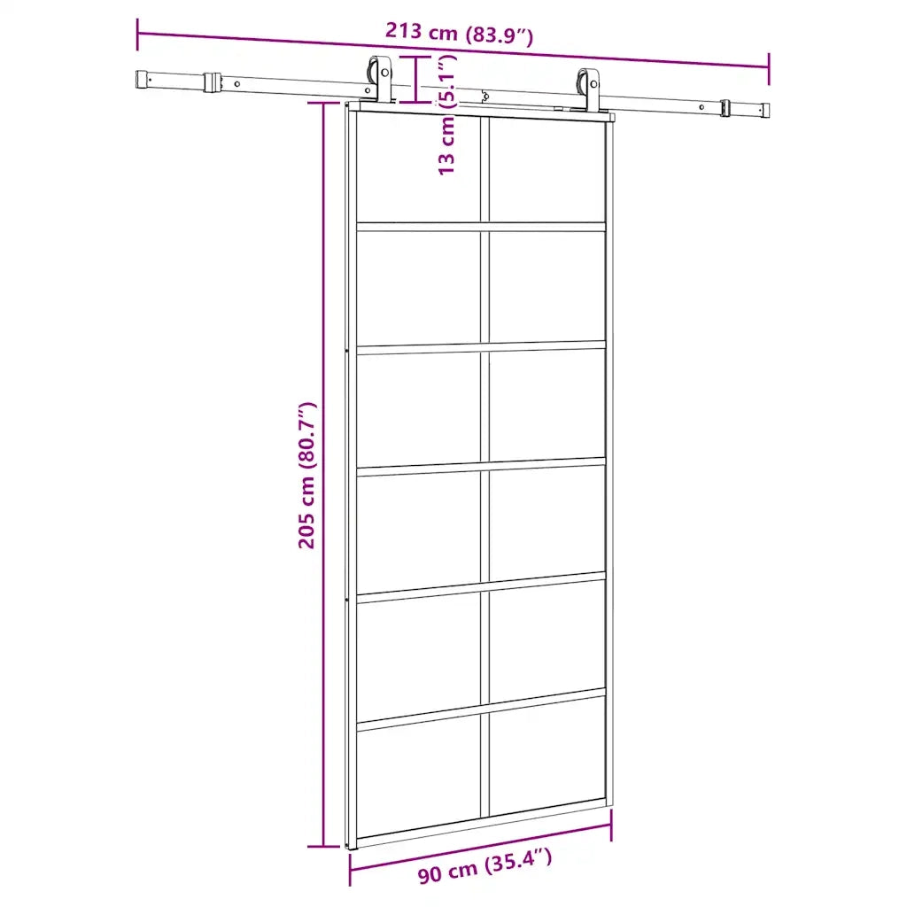 Porta Scorrevole con Ferramenta Nera 90x205 cm in Vetro ESG 3375931