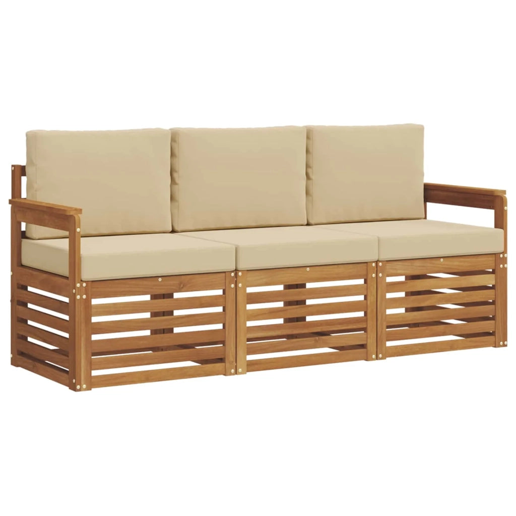 Set divani 3 pcs Naturale e Beige Legno di Acacia Massello